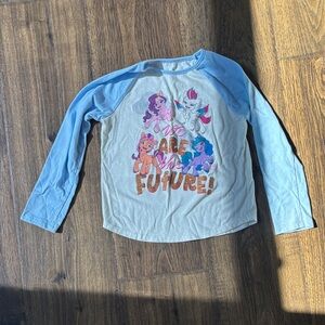 Kids Long Sleeve Blue Shirt with Cartoon Print